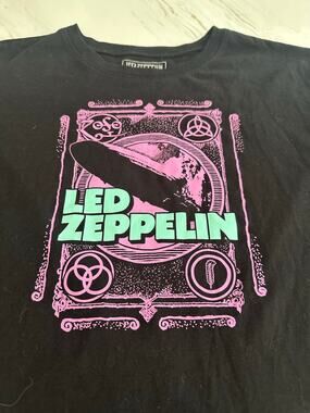 Official Led Zeppelin Graphic Band T Black Pink Oversized Boxy T-Shirt Fits L XL